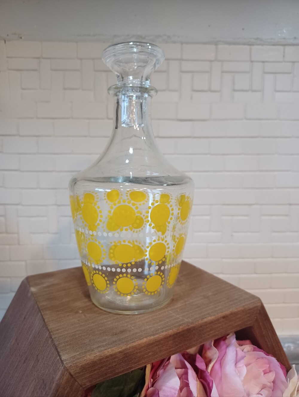 Vintage MCM Liquor Wine Water Decanter Yellow Retro Kitschy Made in France